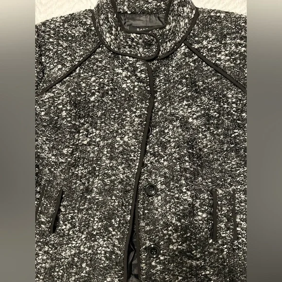 Sandro Paris Petite Bouclé Jacket Black White Trimmed Coat - Picture 8 of 9